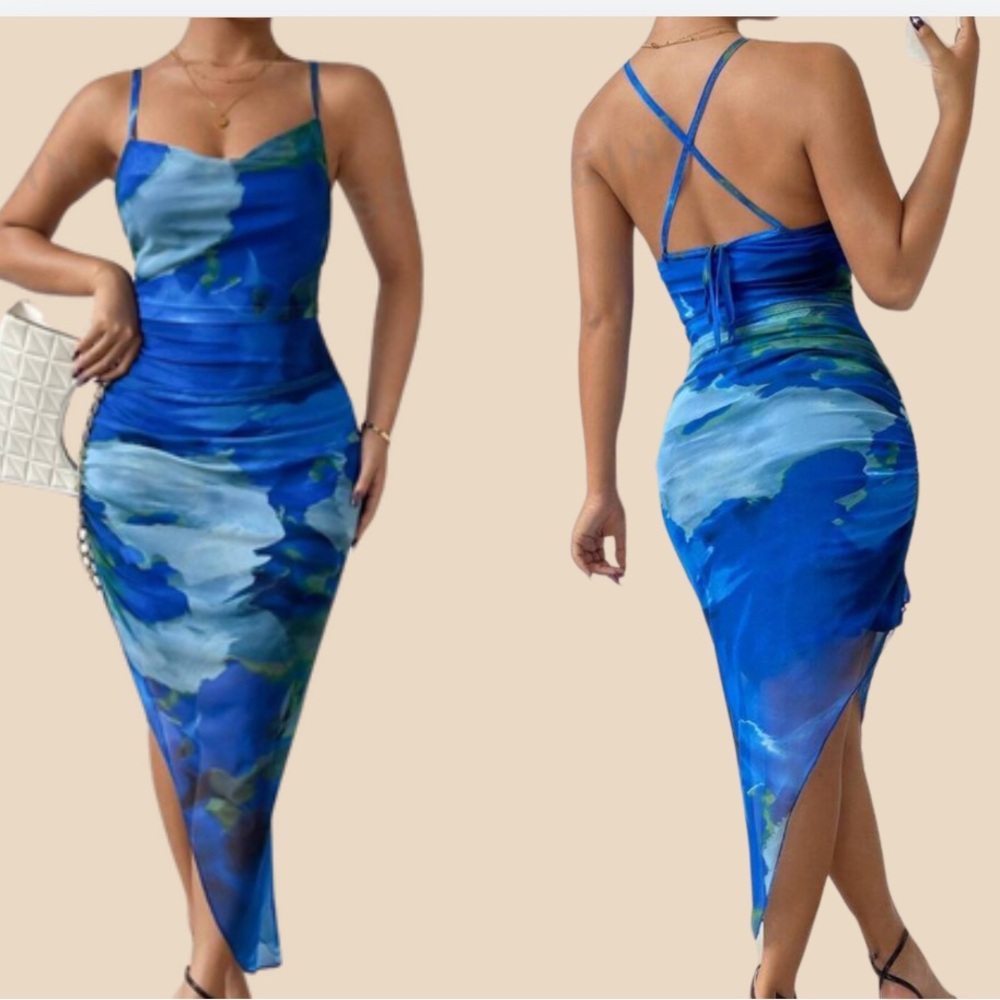 Blue Graphic Print Dress